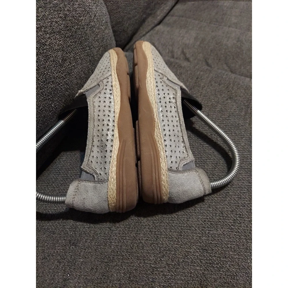 Clark's Daelyn Summit Metallic Pewter Perforated Leather Espadrilles Shoes Sz 6M